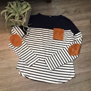 SHEIN Block, Striped, and Elbow Patch Shirt NWOT